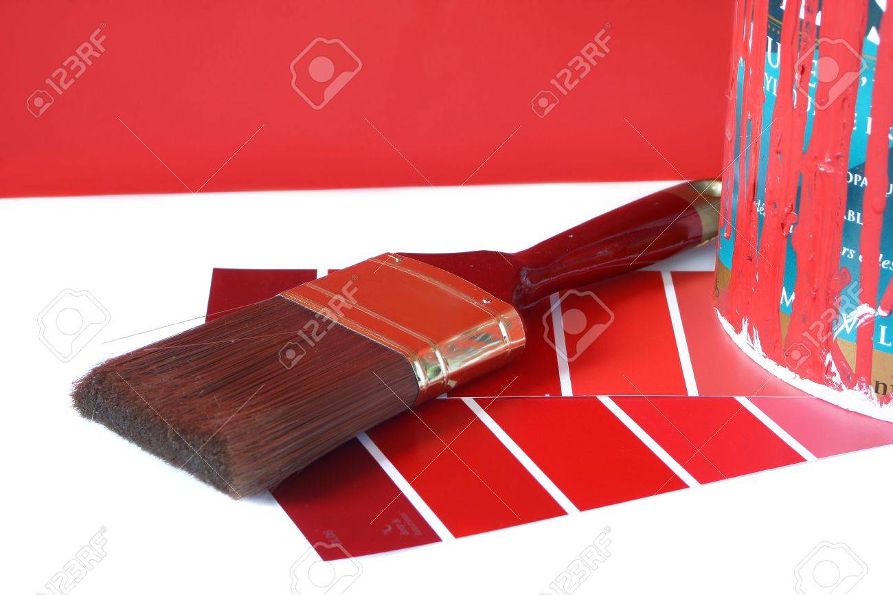 paint swatches, and paintbrush and red paint can for home paint swatches, and paintbrush and red paint can for home