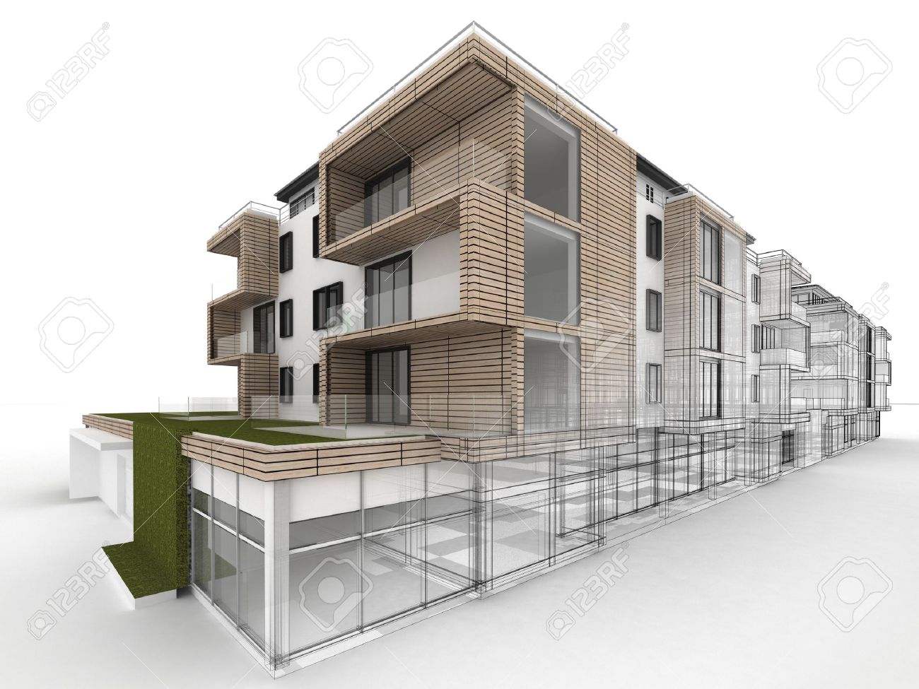 Progres Conception Immeuble D Appartements De Visualisation Architecture En Dessin Et Photo Style Realiste Banque D Images Et Photos Libres De Droits Image