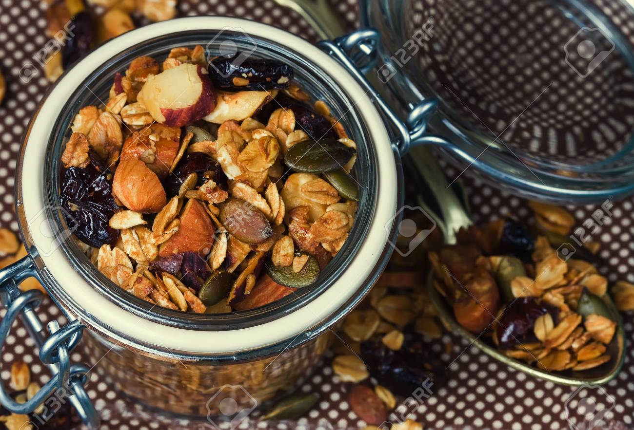 Healthy homemade granola with nuts and dried cranberries. Granola - 37722883 Healthy homemade granola with nuts and dried cranberries. Granola - 37722883