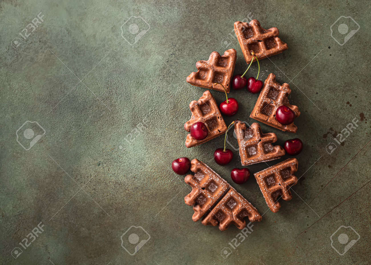 Homemade chocolate waffles with berries and chocolate ice cream. Delicious dessert or breakfast. Close-up - 171890467 Homemade chocolate waffles with berries and chocolate ice cream. Delicious dessert or breakfast. Close-up - 171890467