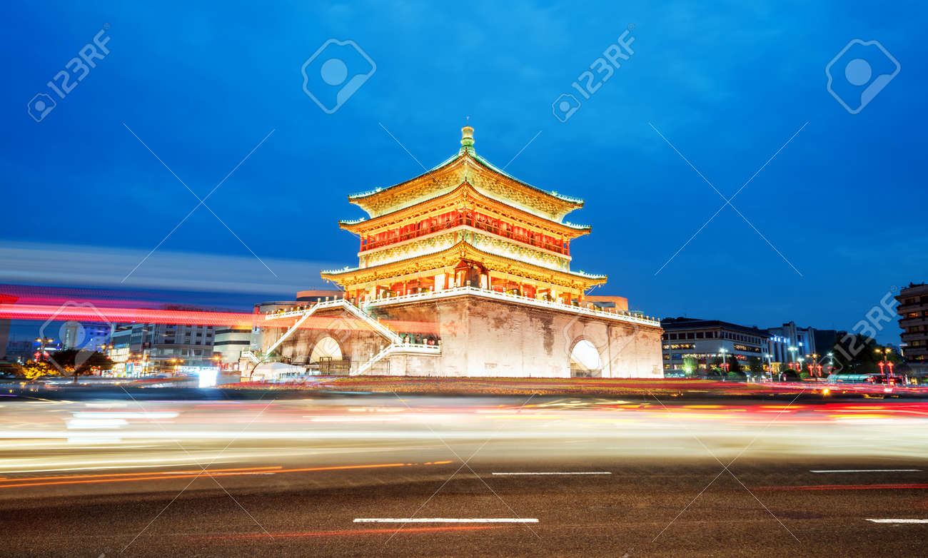 Xi'an , the starting point of the ancient silk road, beautiful bell tower at night, China - 88850195 Xi'an , the starting point of the ancient silk road, beautiful bell tower at night, China - 88850195