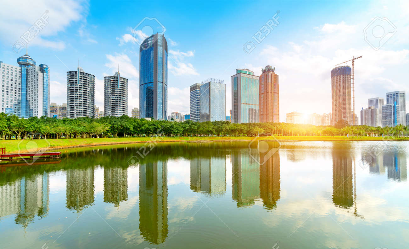 China Haikou Cityscape, high-rise by the lake. - 101270038 China Haikou Cityscape, high-rise by the lake. - 101270038