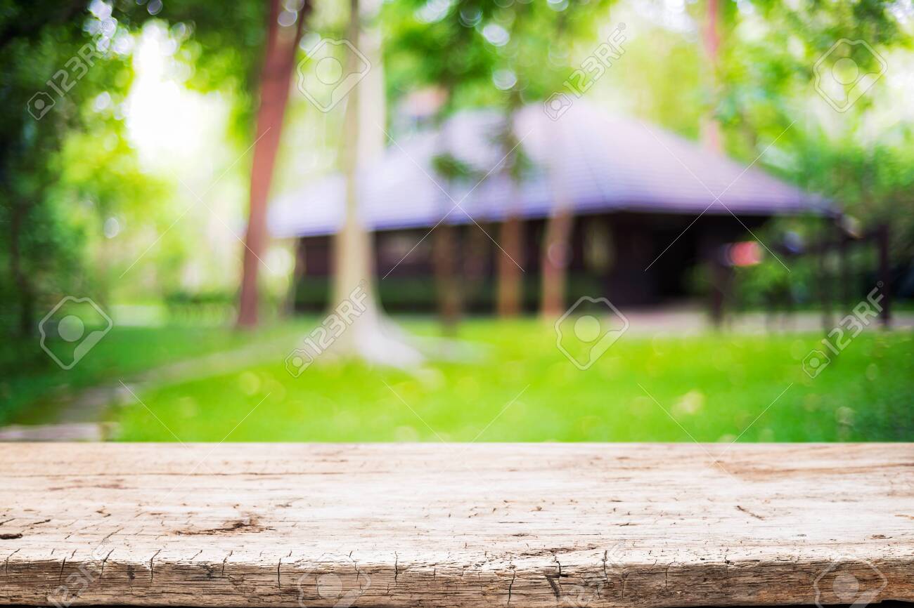 Blurred Background Of Home Garden Picnic And Wooden Table Free Space For  Product Display Stock Photo, Picture And Royalty Free Image. Image  131789334.