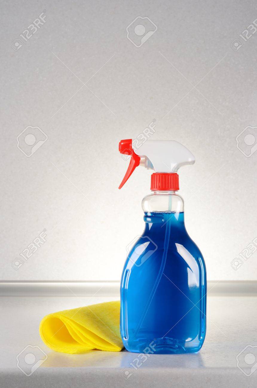 Glass Cleaner With A Cleaning Cloth On The Gray Table Stock Photo Picture And Royalty Free Image Image 18961255