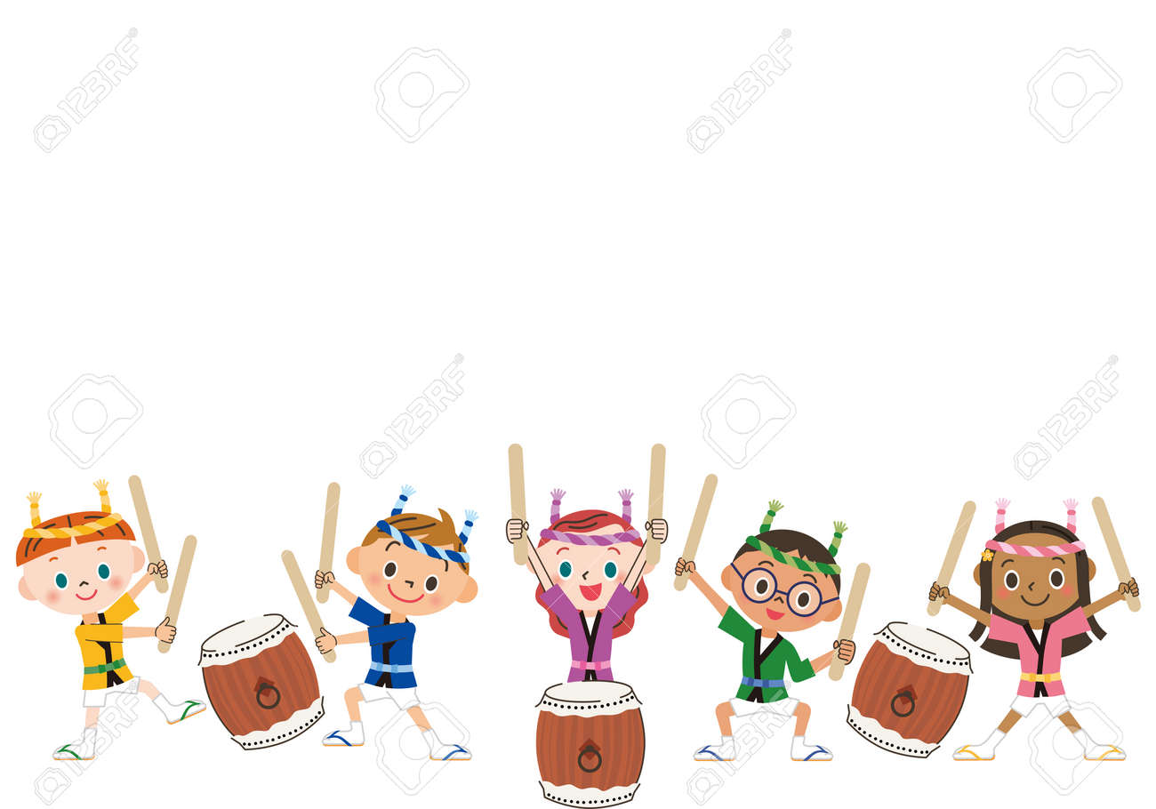 子供に太鼓を打つのイラスト素材 ベクタ Image