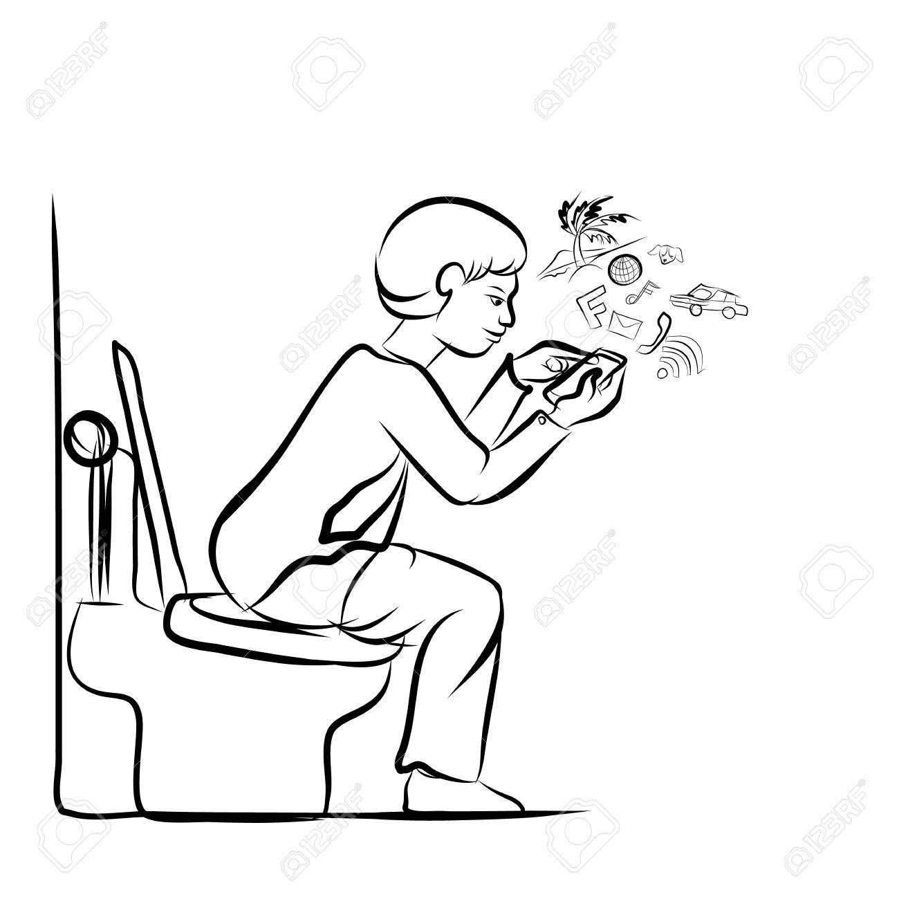Drawing Of Man Using Mobile Phone For Social Network In Toilet Stock ... Drawing Of Man Using Mobile Phone For Social Network In Toilet Stock ...
