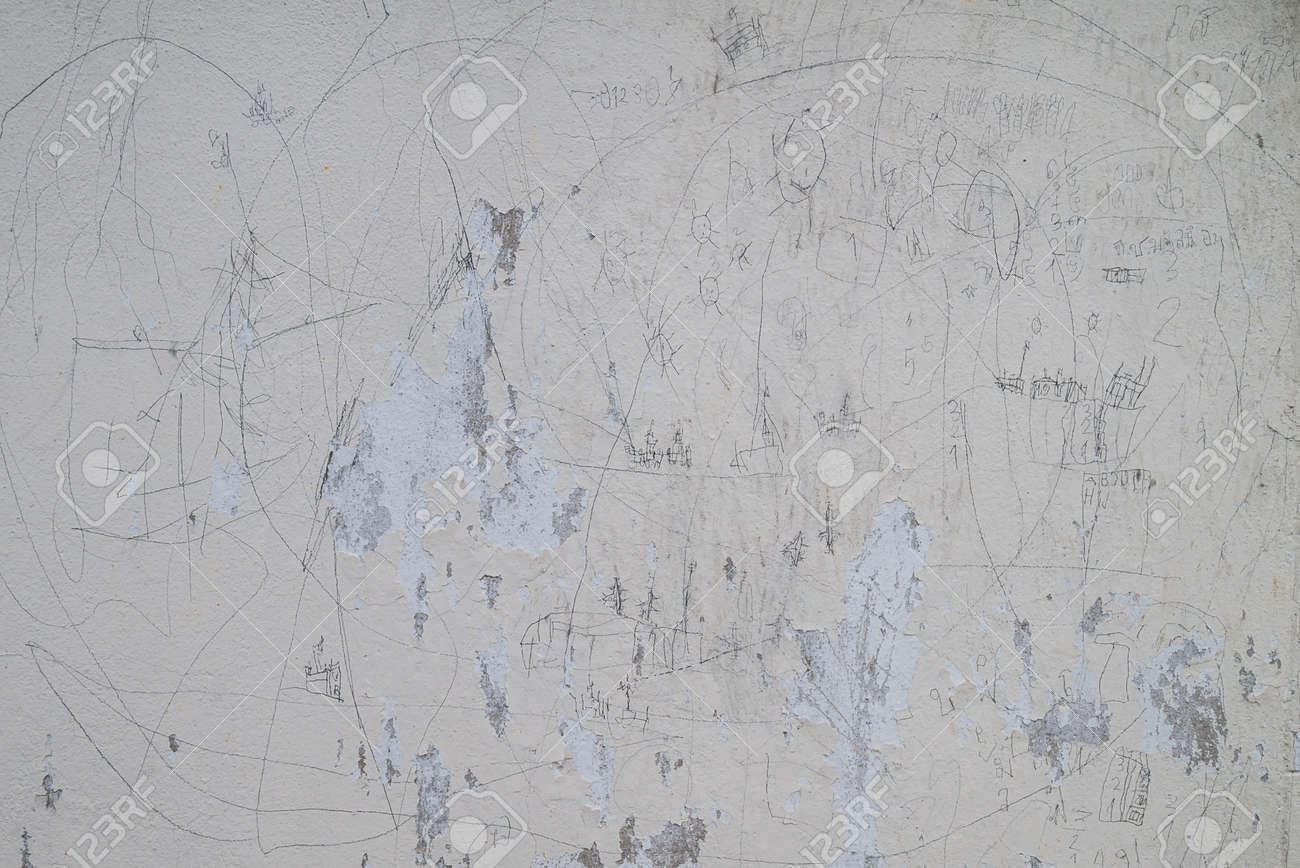 Viejo Pinto La Pared De Cemento Completa Con El Dibujo De Nino