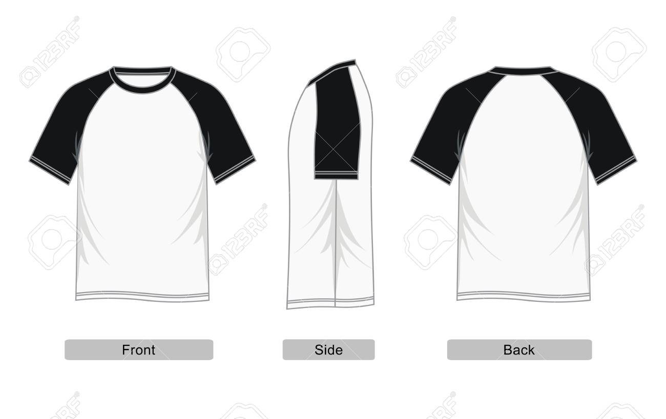 Camiseta Raglán De Manga Corta Para Hombre - Delantera, Lateral, Blanca Negra Svg, Vectoriales, Clip Art Vectorizado Libre De Derechos. Image 88283008.