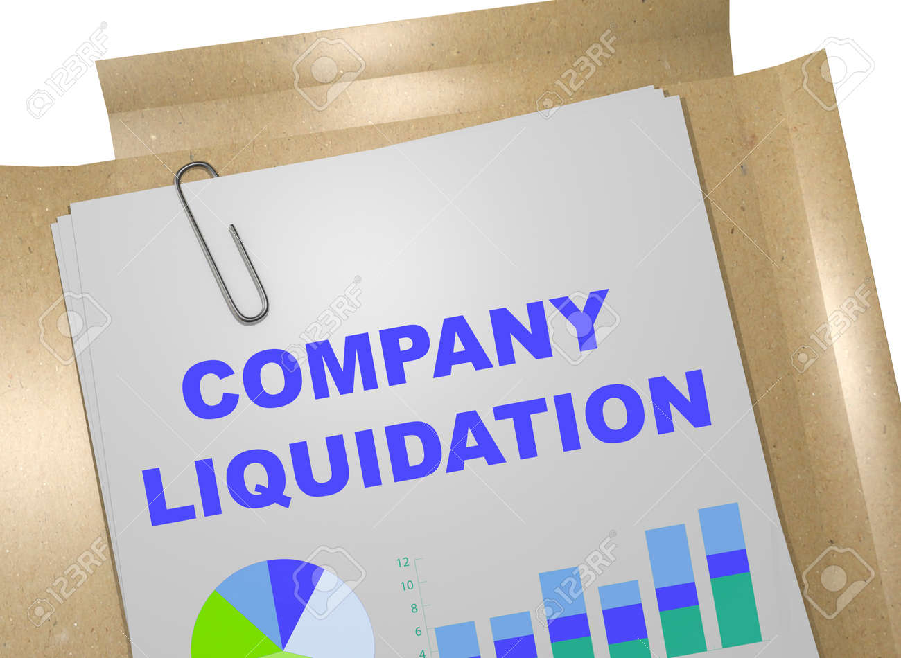 3D illustration of "COMPANY LIQUIDATION" title on business document - 63224820 3D illustration of "COMPANY LIQUIDATION" title on business document - 63224820