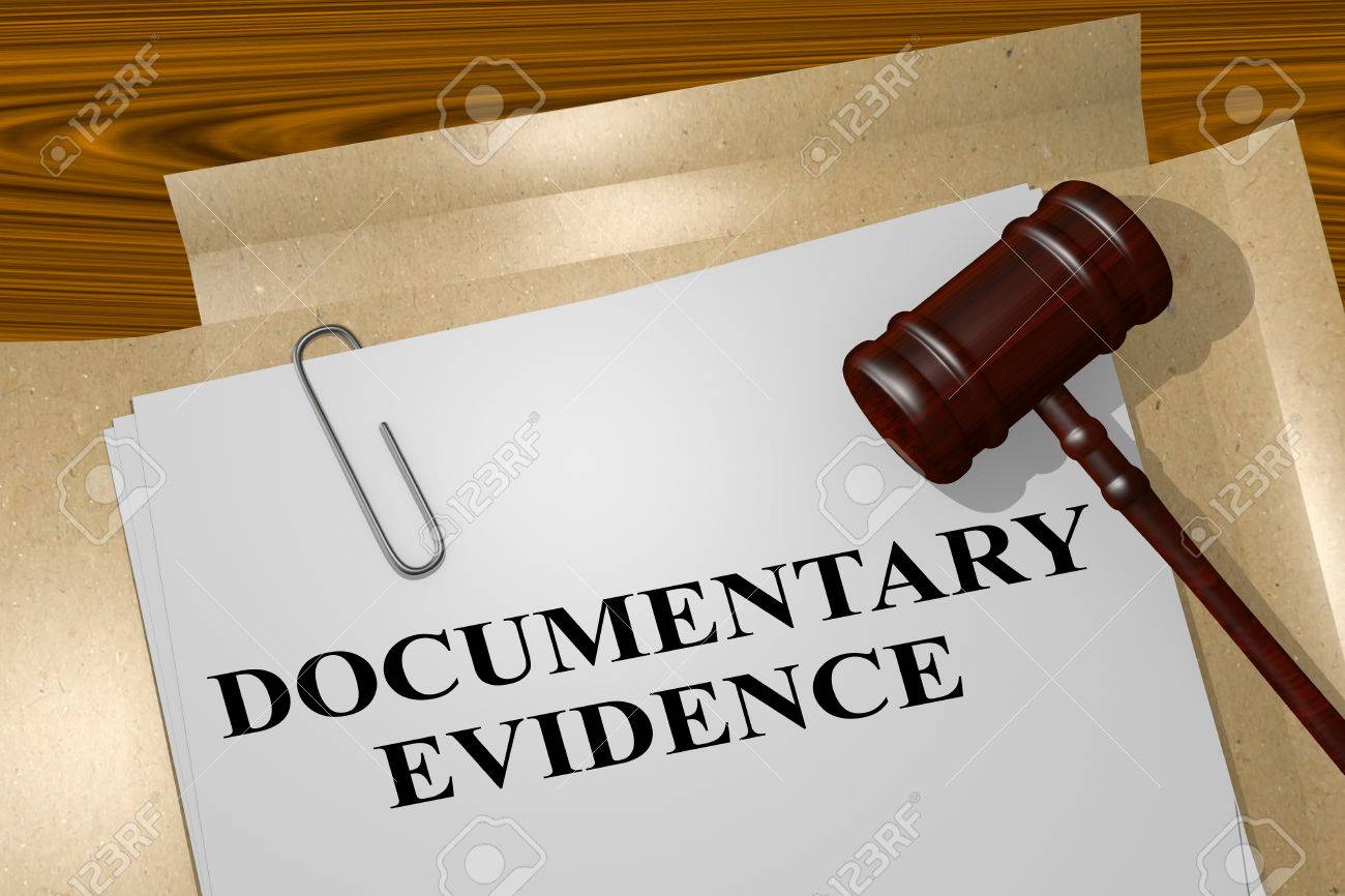 3d illustration of documentary evidence title on legal document