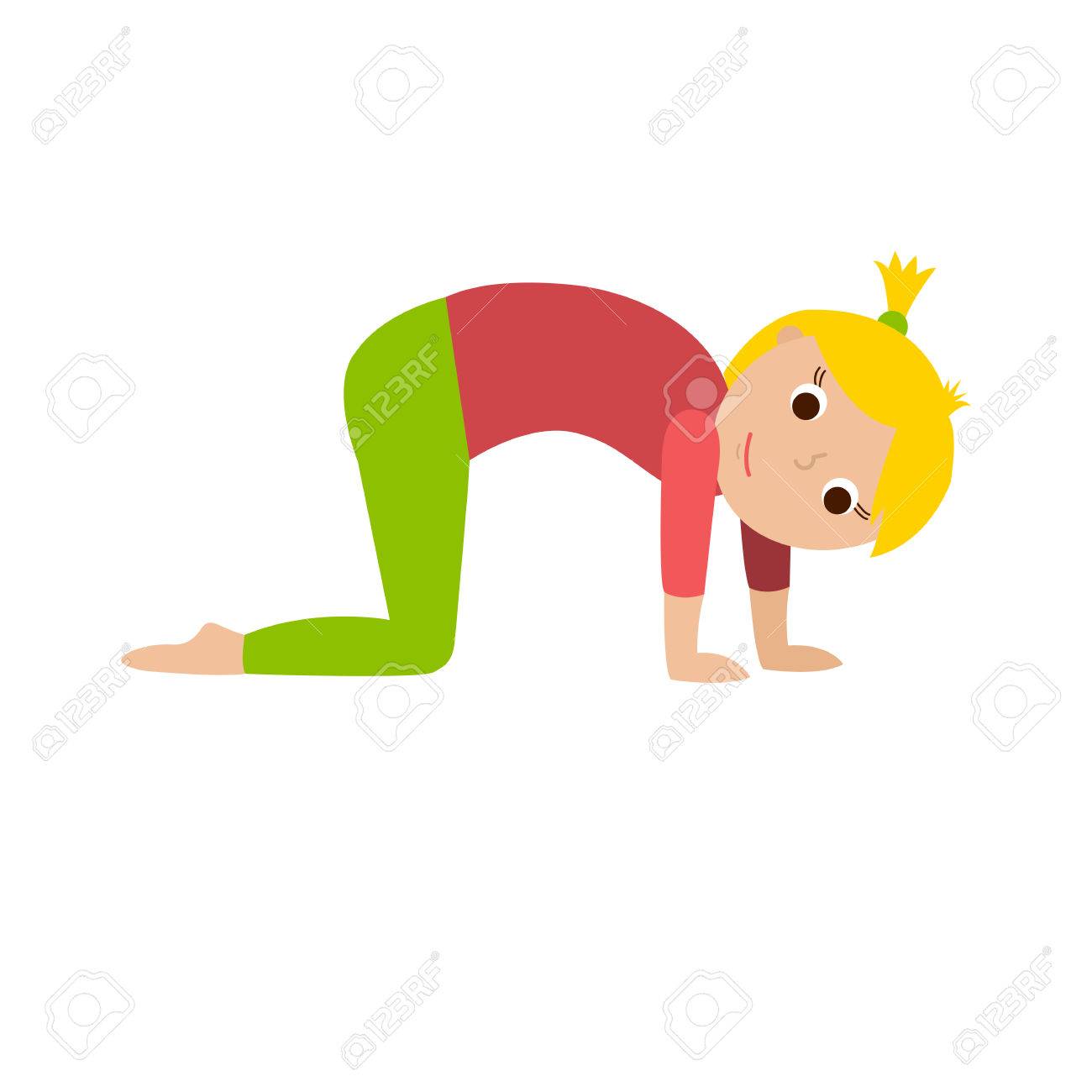 女の子と男の子のヨガします かわいいヨガの子供たちを設定します 白い背景の平面ベクトル イラスト のイラスト素材 ベクタ Image