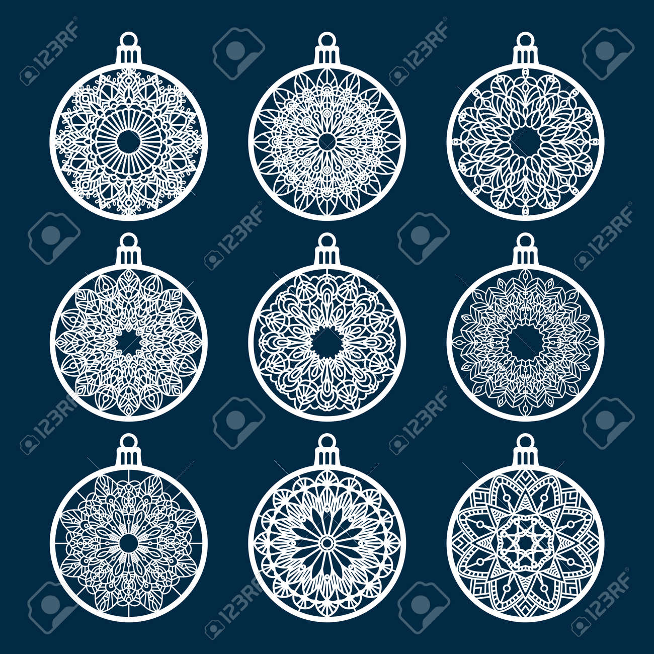 christmas ball set with snowflake laser cutting template for