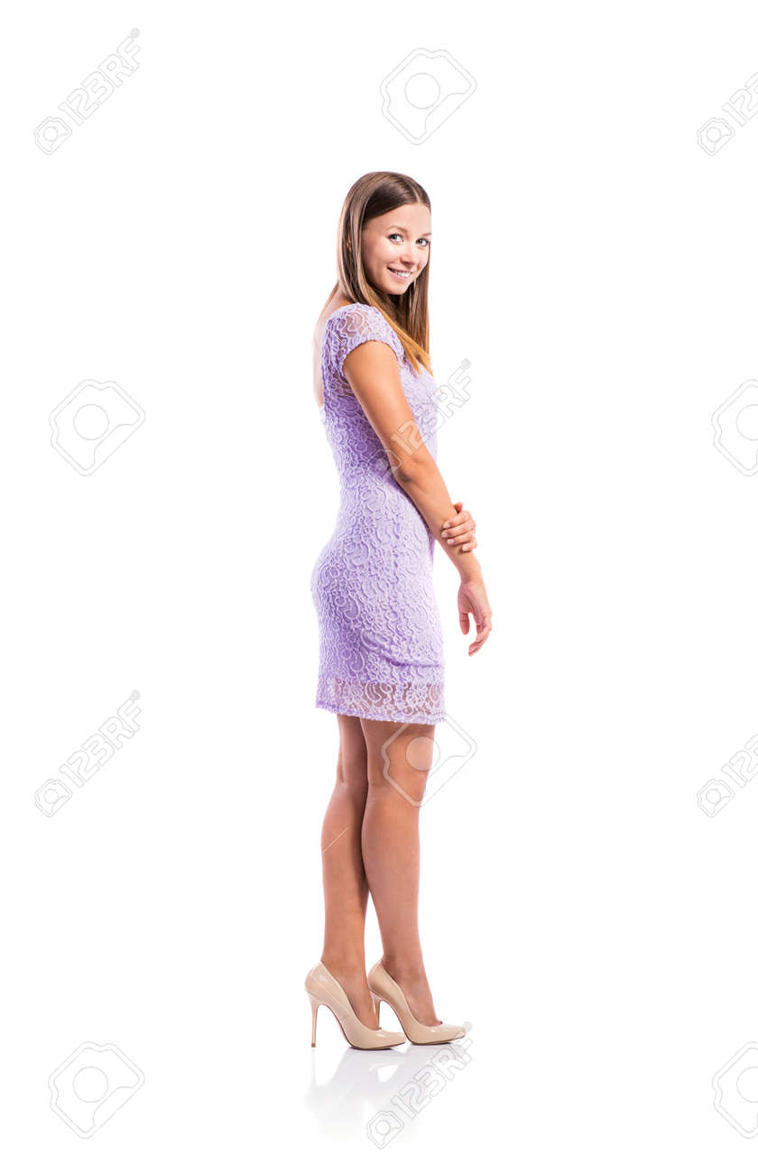 purple dress and heels