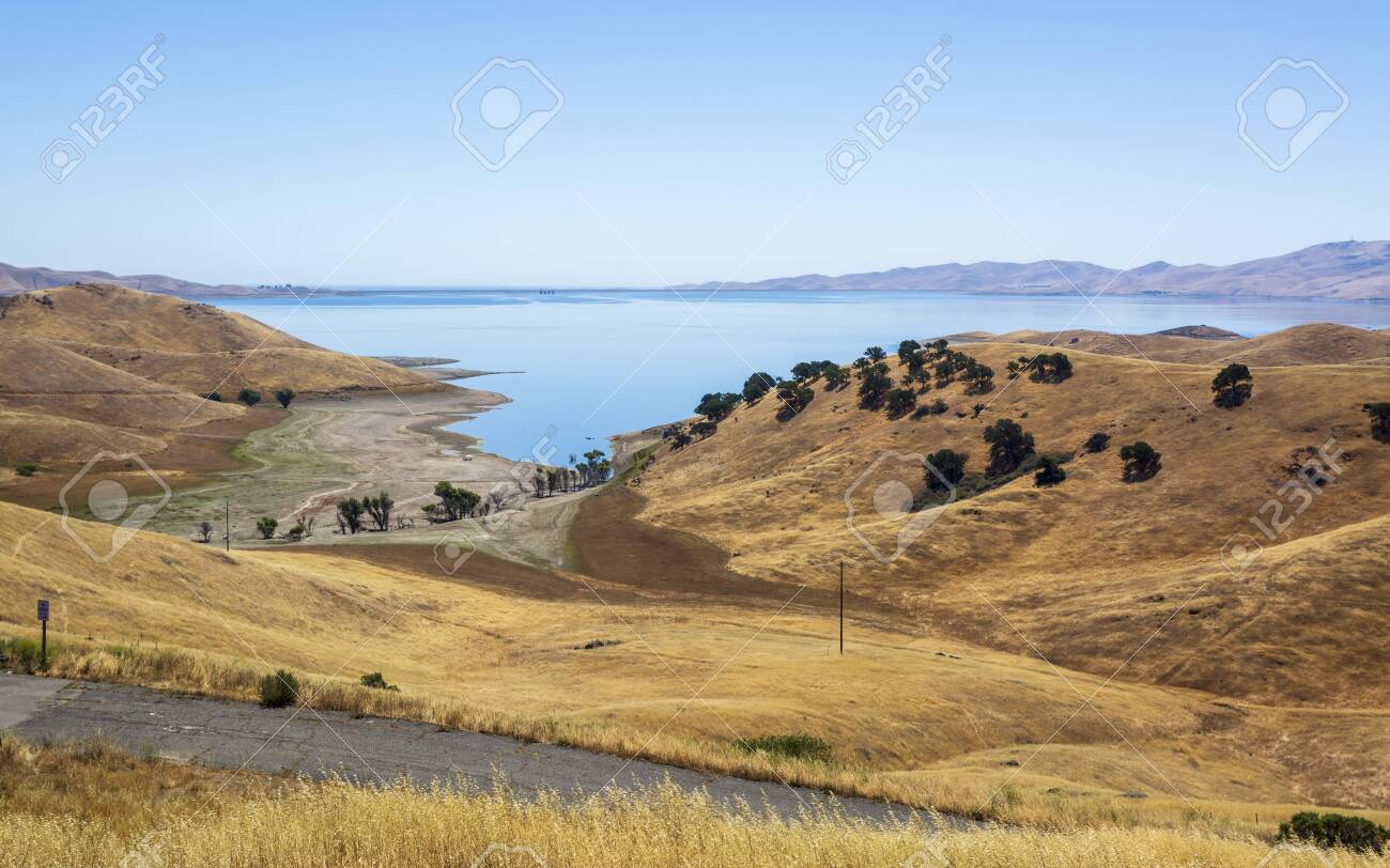Driving Through The Golden Hills Of California The San Luis Reservoir Stock Photo Picture And Royalty Free Image Image 127599534