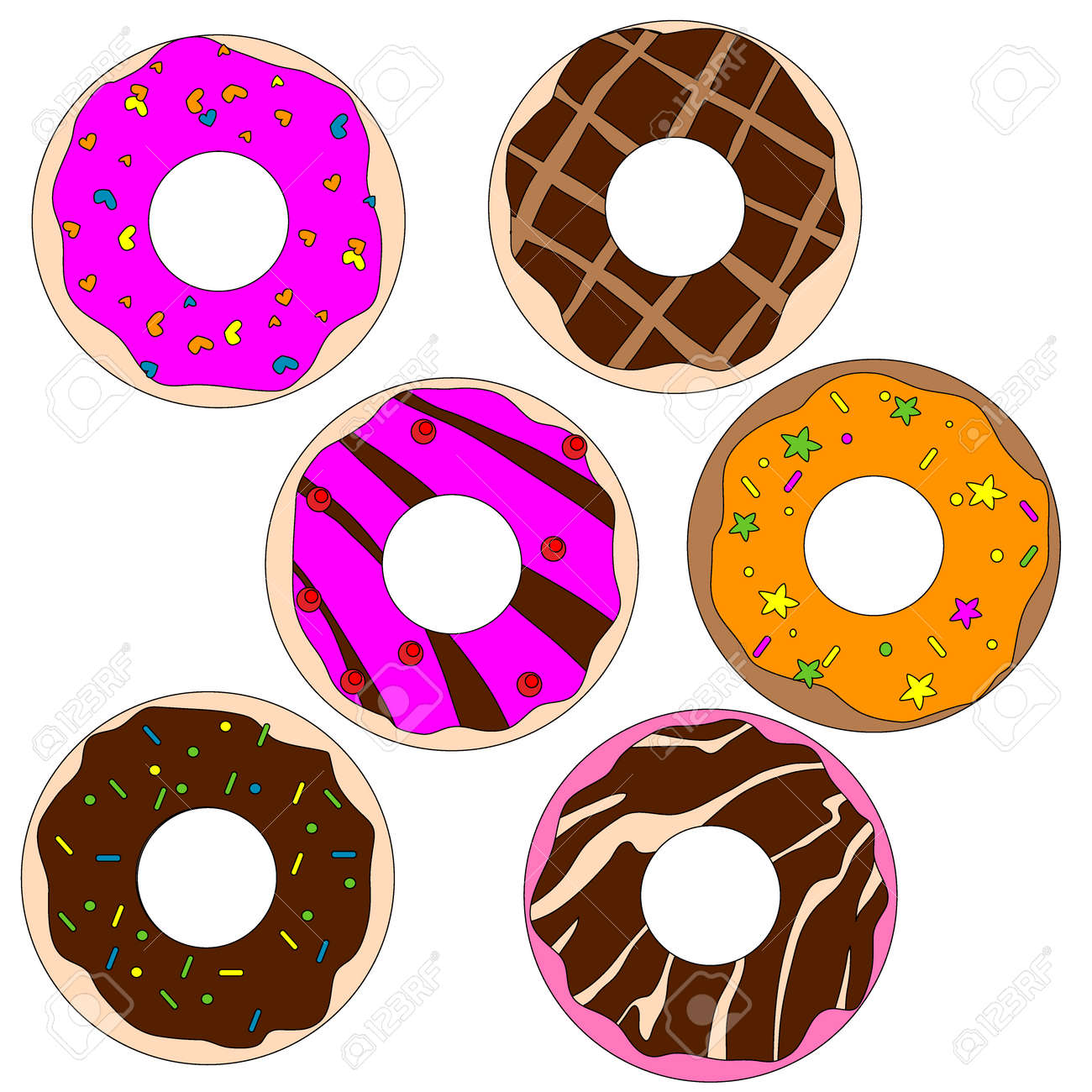 images of sweet donuts in different colors, vector illustration, isolate on a white background - 153395898 images of sweet donuts in different colors, vector illustration, isolate on a white background - 153395898