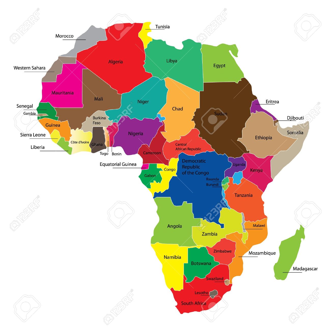 Map Of The Continent Of Africa Detail Color Map Of African Continent With Borders. Each State 