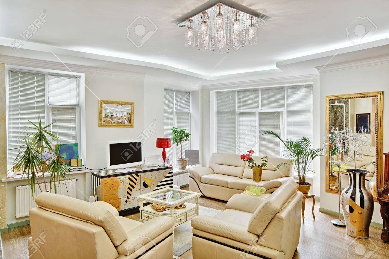 modern art deco style drawing-room interior with beige leather modern art deco style drawing-room interior with beige leather