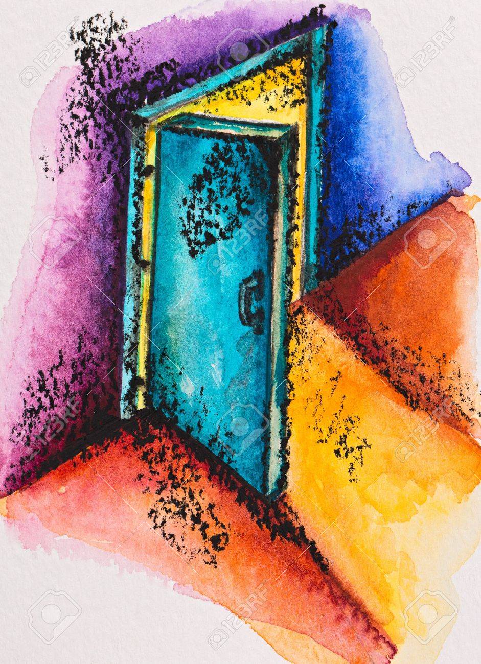 abstract open door with light watercolor slatepencil painting stock photo 16536798 pencil drawing w1 pencil