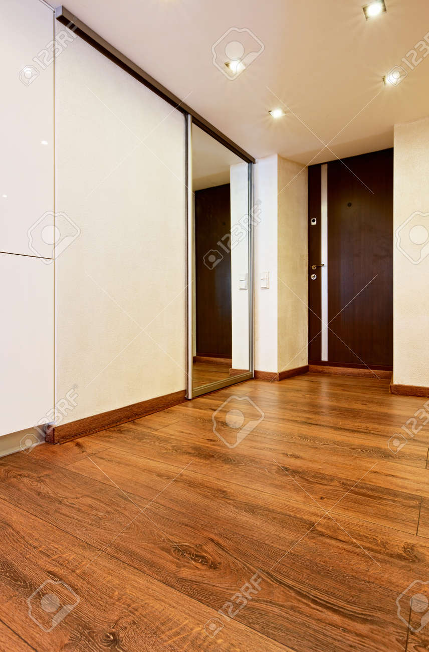 Modern Minimalism Style Corridor Interior With Sliding Door Mirror