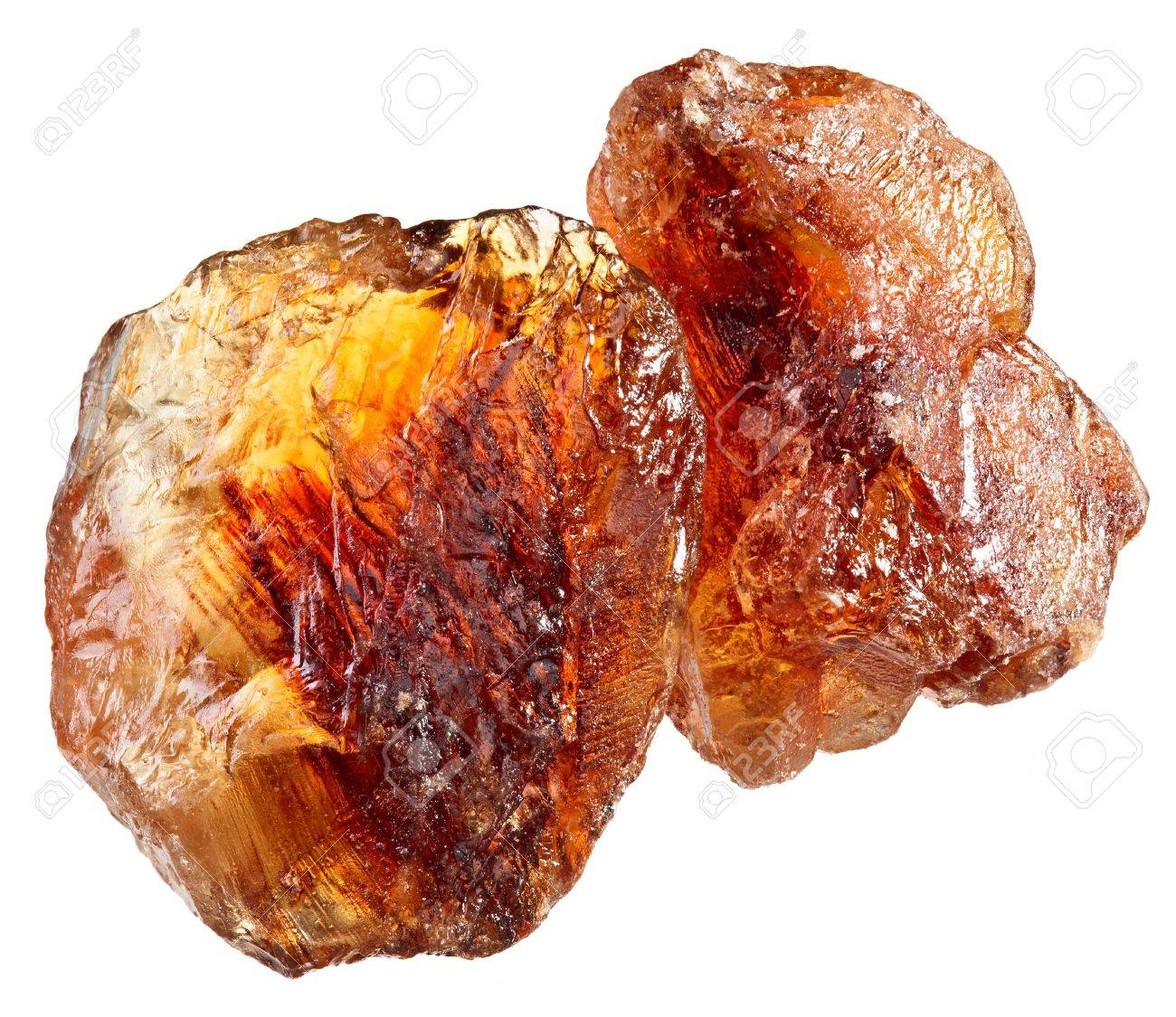 Brown Lump Cane Sugar Crystals Isolated On White Macro This