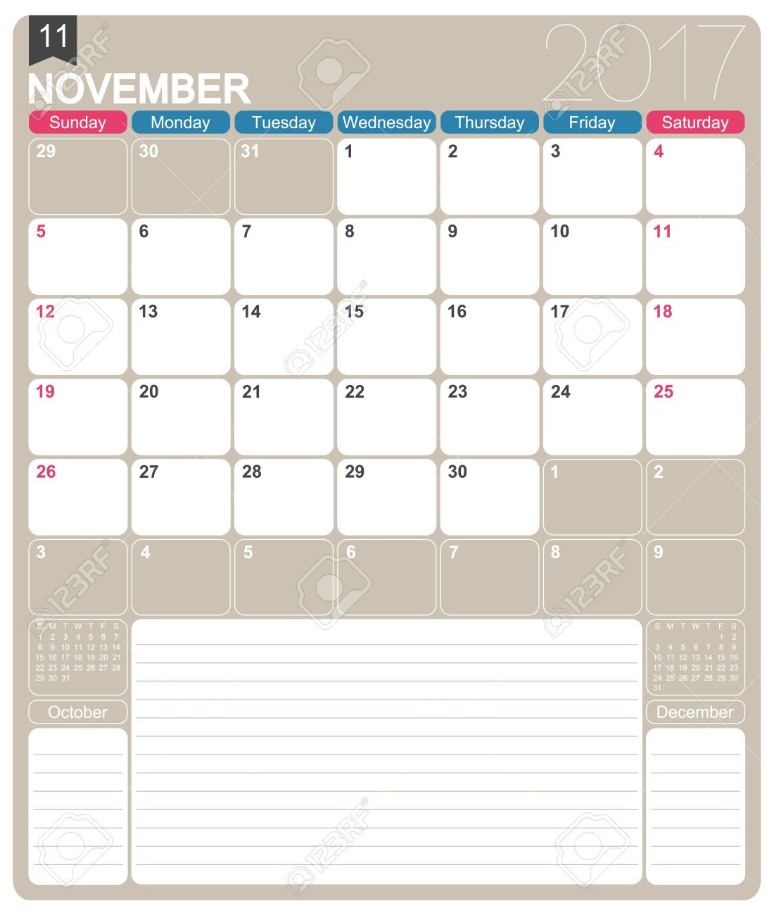monthly calendar november 2018