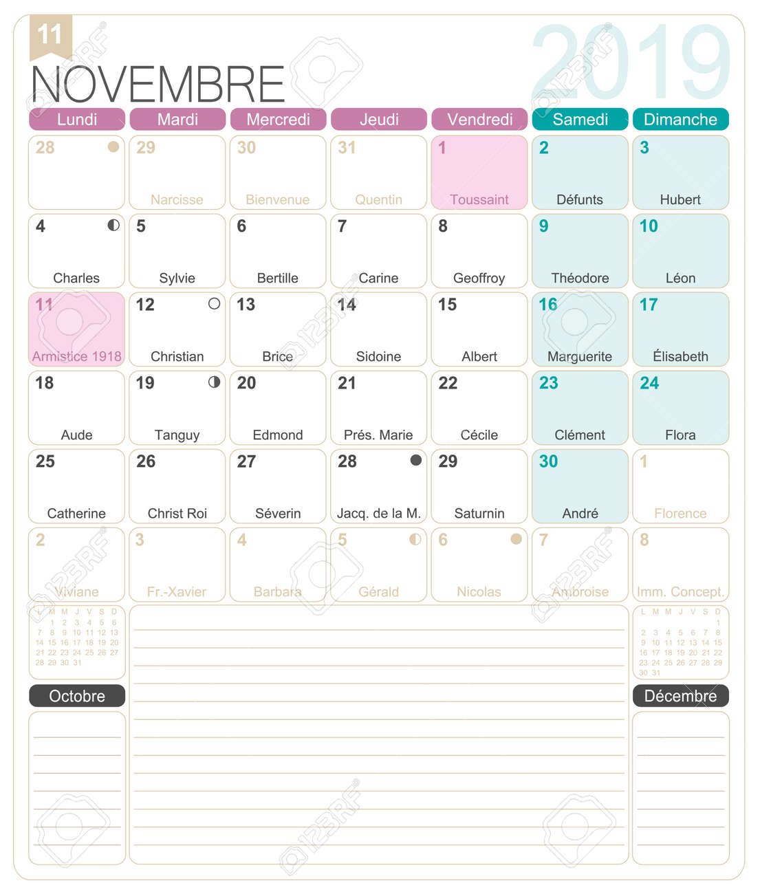 french calendar 2019 november 2019 french printable monthly november template