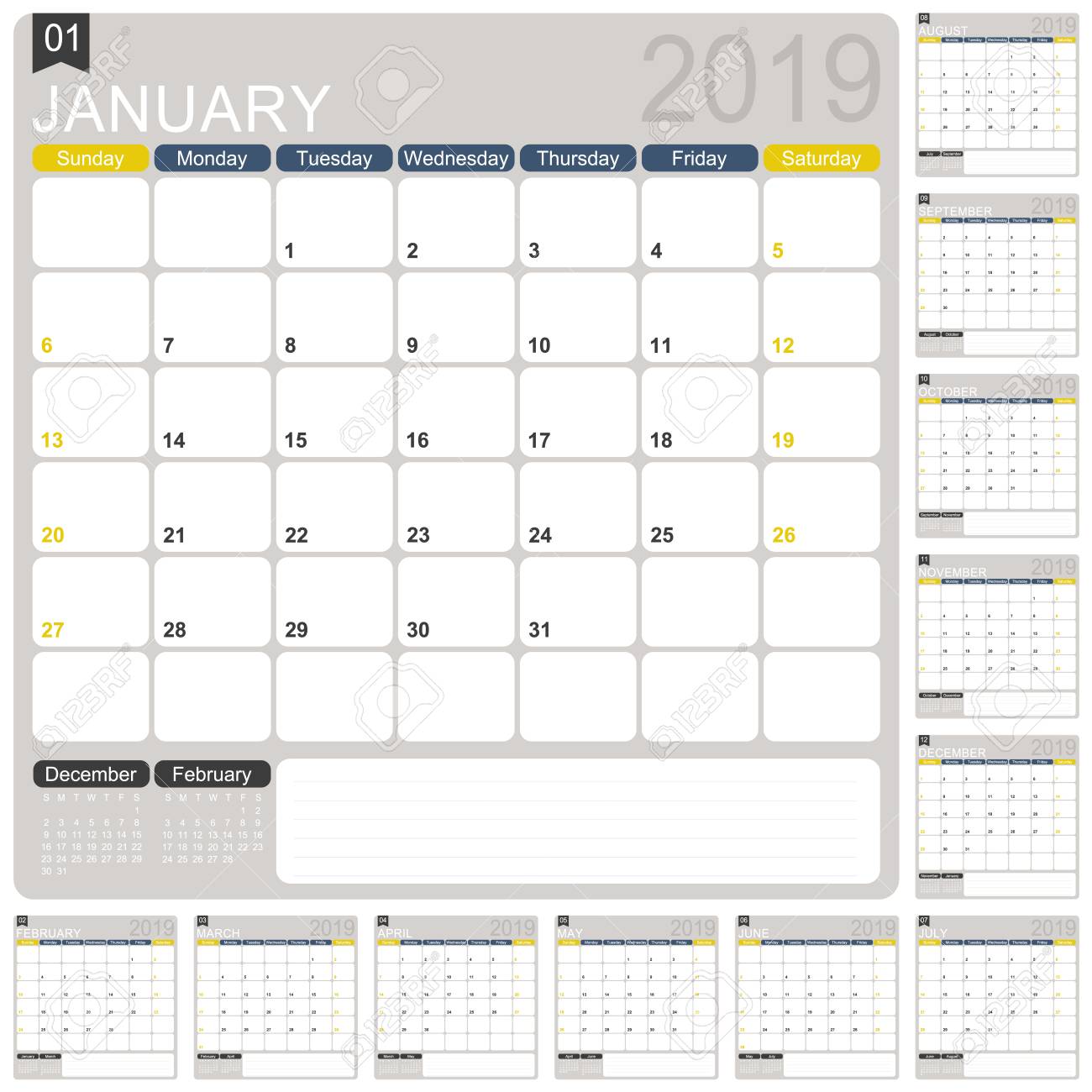 english calendar template for year 2019 set of 12 months week 12 month printable calendar