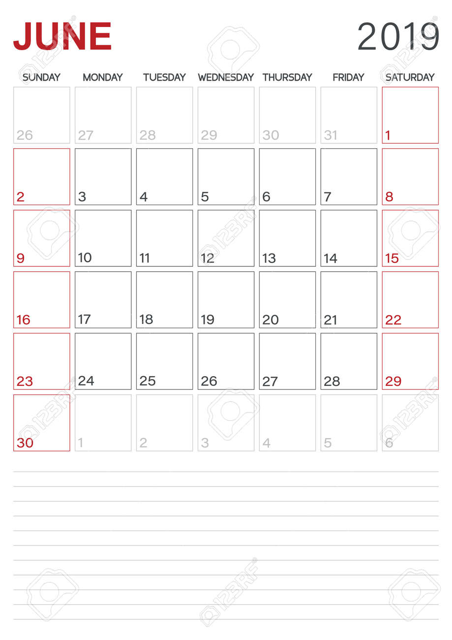 Regular planner calendar June 2019, 7 days begins upon Sunday, table.. graphic regarding Monthly Planner Template titled Every month planner calendar June 2019, 7 days commences upon Sunday, table..
