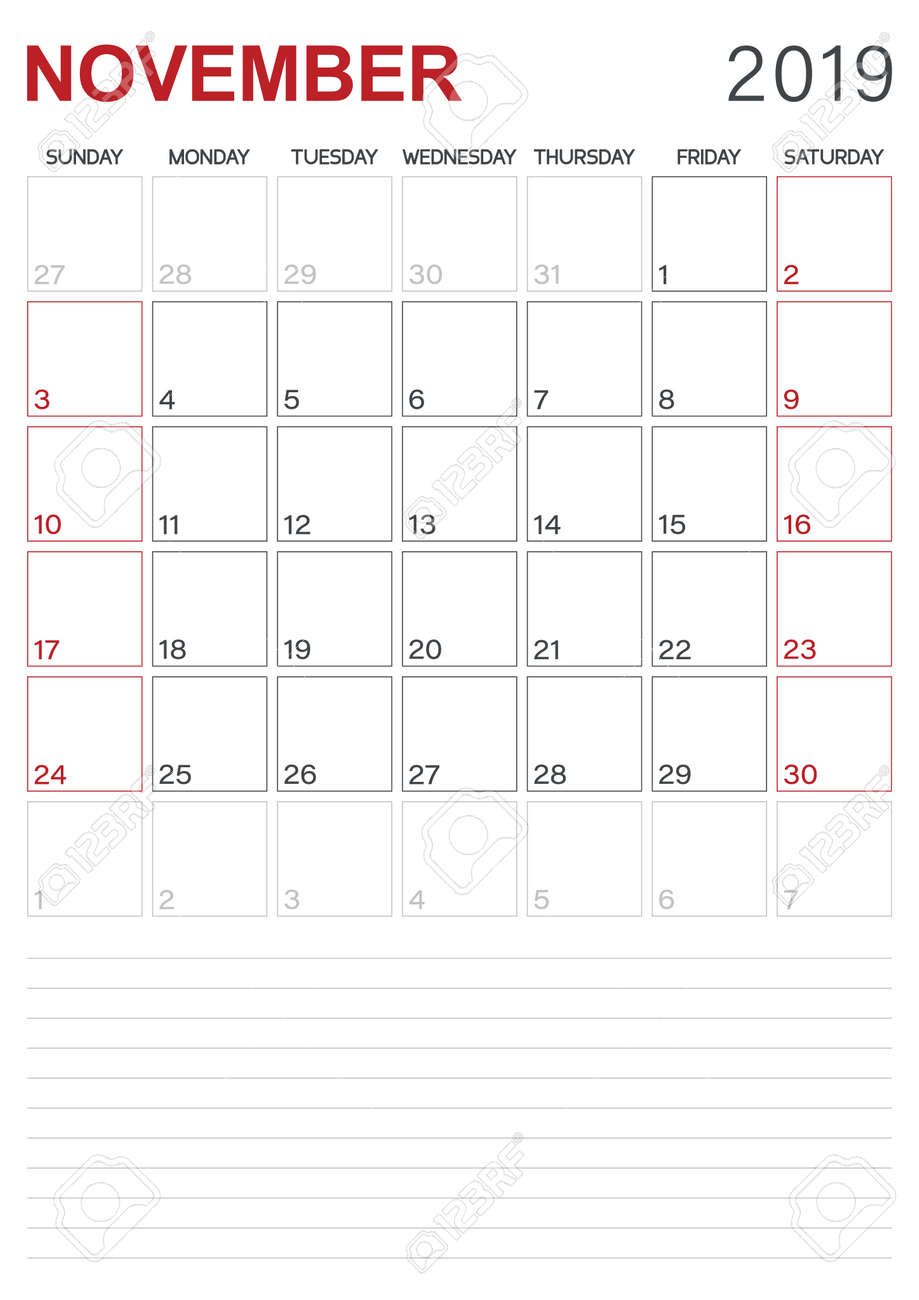 monthly planner calendar november 2019 week starts on sunday monthly calendar november 2019