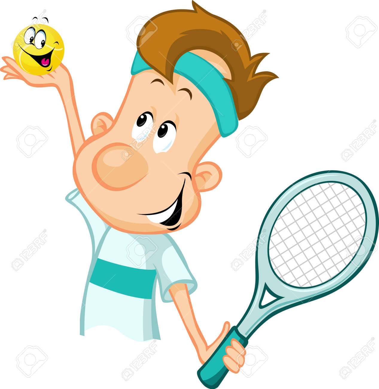 Joueur De Tennis Tenant Une Balle De Tennis Et De Raquette Isolees Sur Fond Blanc Clip Art Libres De Droits Vecteurs Et Illustration Image
