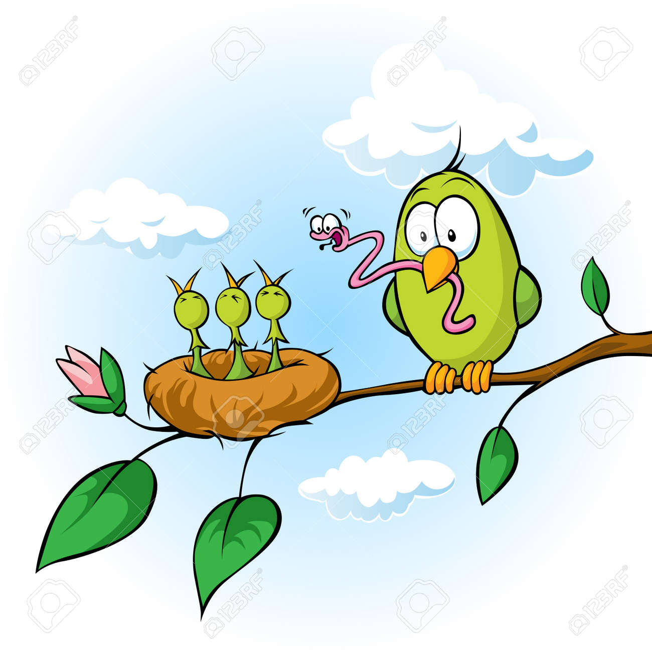 かわいい鳥の雛空腹を摂食ブランチ上に座っての春イラスト のイラスト素材 ベクタ Image かわいい鳥の雛空腹を摂食ブランチ上に座っての春イラスト のイラスト素材 ベクタ Image