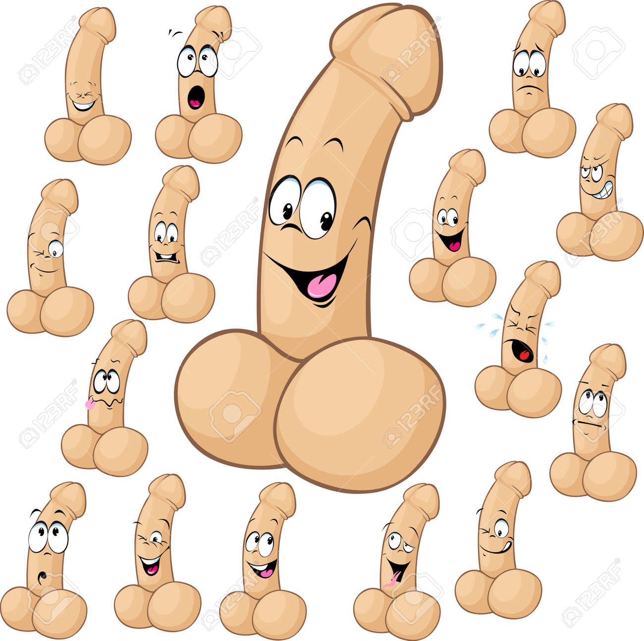 Ilustración De Dibujos Animados Del Pene Con Muchas Expresiones Aisladas  Sobre Fondo Blanco Ilustraciones svg, vectoriales, clip art vectorizado  libre de derechos. Image 27487477