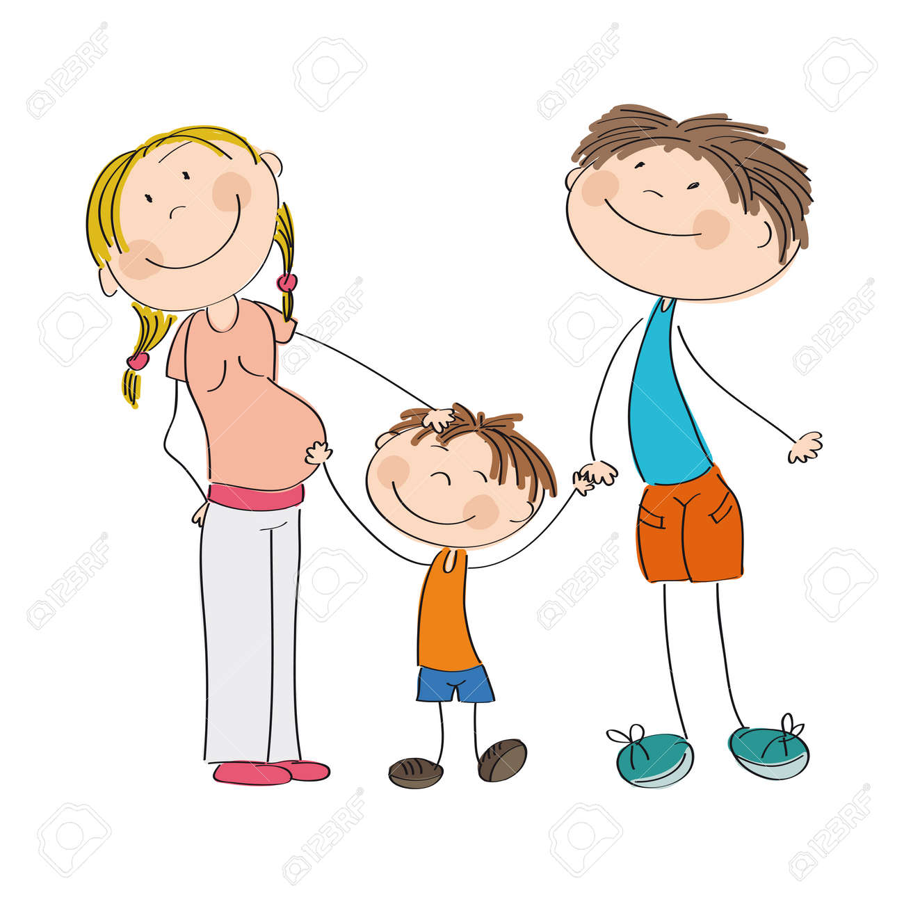 Familia Joven Feliz Ilustracion De Dibujado A Mano Original De Mama Embarazada Papa Y Su Hijo Ilustraciones Vectoriales Clip Art Vectorizado Libre De Derechos Image 2519