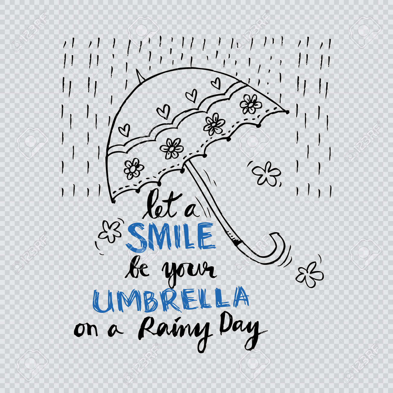 書道をレタリング雨の日手に傘をする笑顔ができます のイラスト素材 ベクタ Image