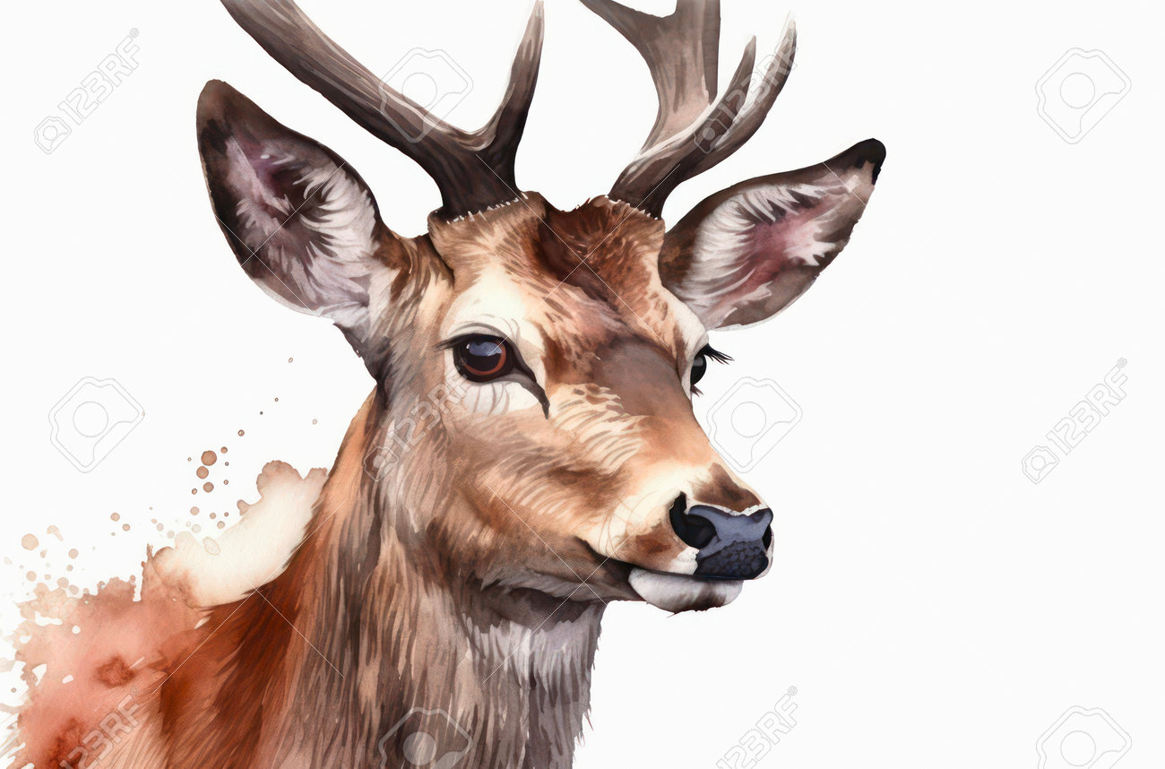 白い背景に美しい雄大な鹿の水彩イラスト。の写真素材・画像素材 Image