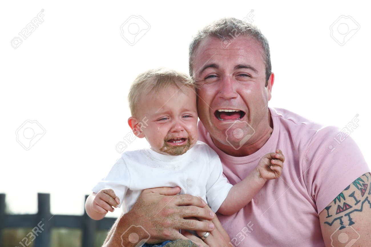 Big Boys Do Cry! - Young Father And His Baby Son Crying Together Stock Photo, Picture And Royalty Free Image. Image 4205118.