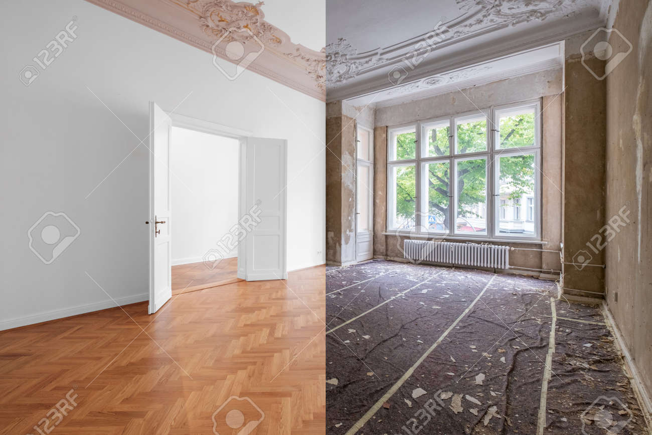 Empty Room Luxury Apartment Flat In Old Building With Wooden