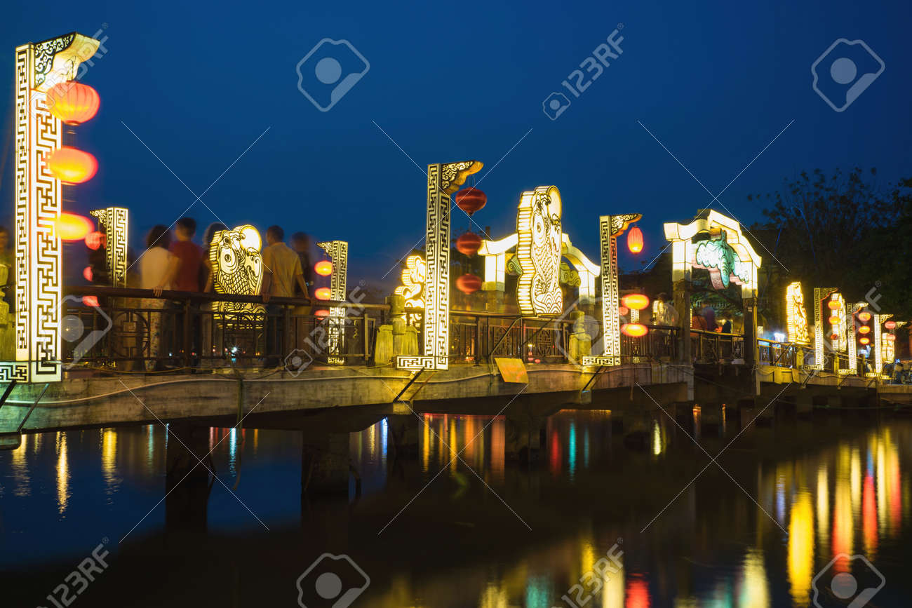 Hoi An Ancient Town Viewing From Thu Bon River With Bridge On Bach Dang Street By Twilight Period Hoi An Vietnam Stock Photo Picture And Royalty Free Image Image 71796909
