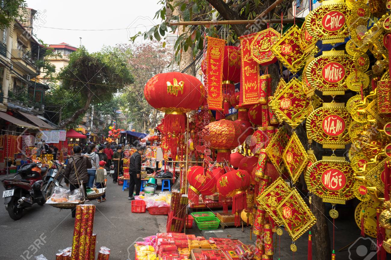 Hanoi Vietnam Jan 26 17 Hang Ma Street A Few Days Before Vietnamese Lunar New Year Is Beautiful With A Lot Of Decoration And Flower Stock Photo Picture And Royalty Free Image Image