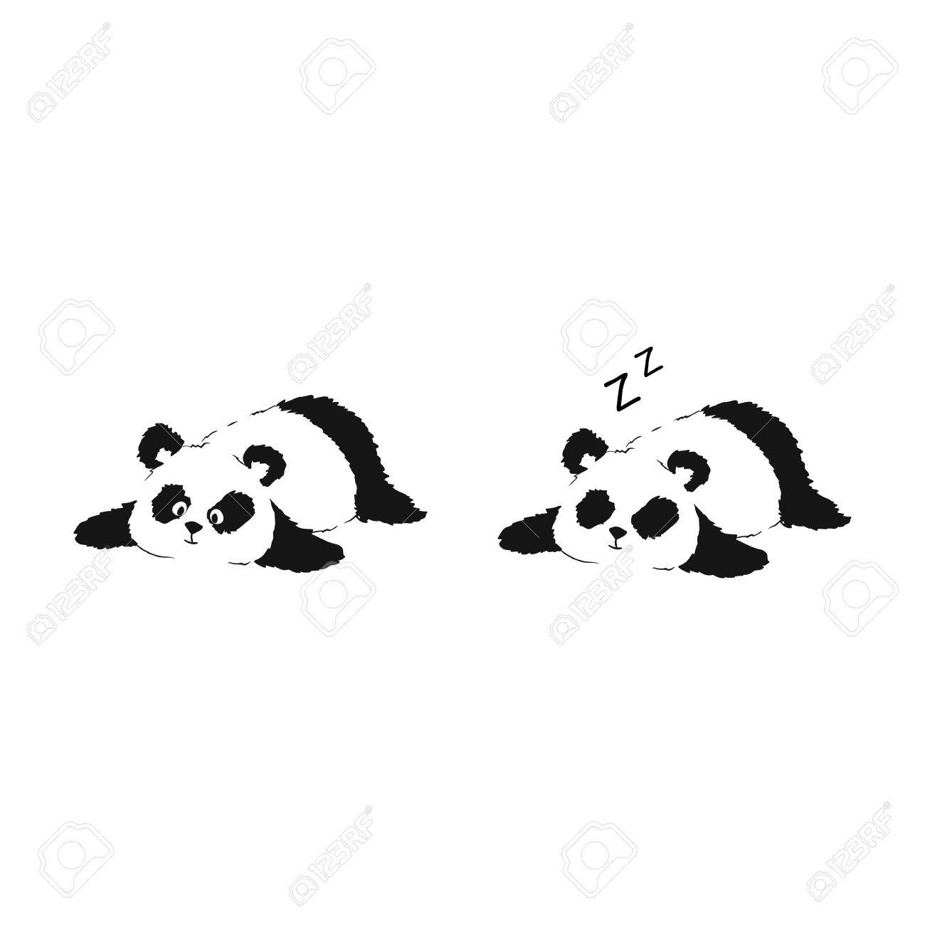 パンダは地面で休みます 2 つのベクトルのかわいいシルエットのイラスト のイラスト素材 ベクタ Image