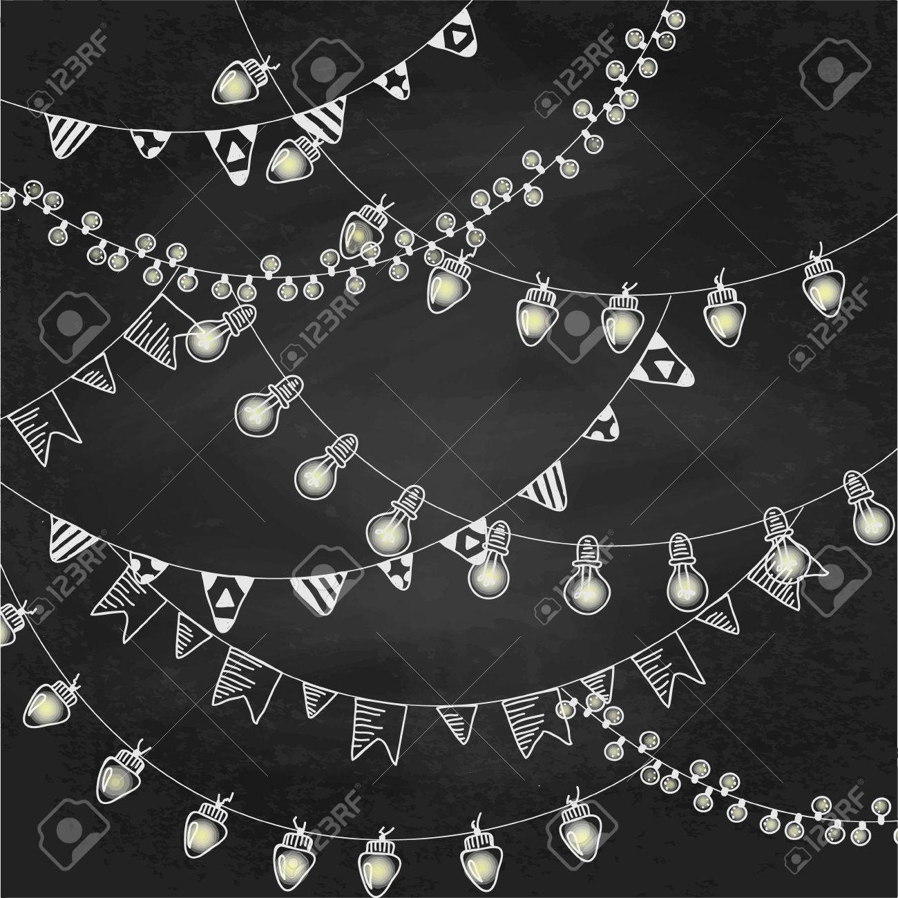 Hand Drawn Borders,garlands On Chalk Board Texture.Doodle Pattern Textures, lamps, Lanterns,flags, Ornament.Decoration Vector Brushstroke Set.Used  Brushes Included. Chalk Board Background. Royalty Free SVG, Cliparts,  Vectors, and Stock Illustration ..., image size:1300x1300