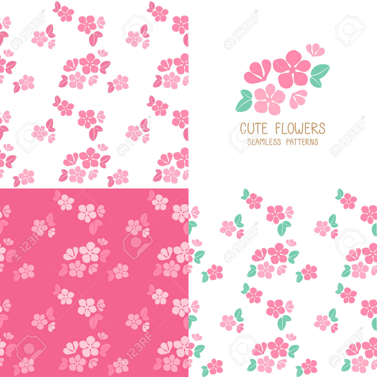 シームレスなピンク色の花のパターンのセットです かわいい花柄のテクスチャです ベクトルの図 のイラスト素材 ベクタ Image