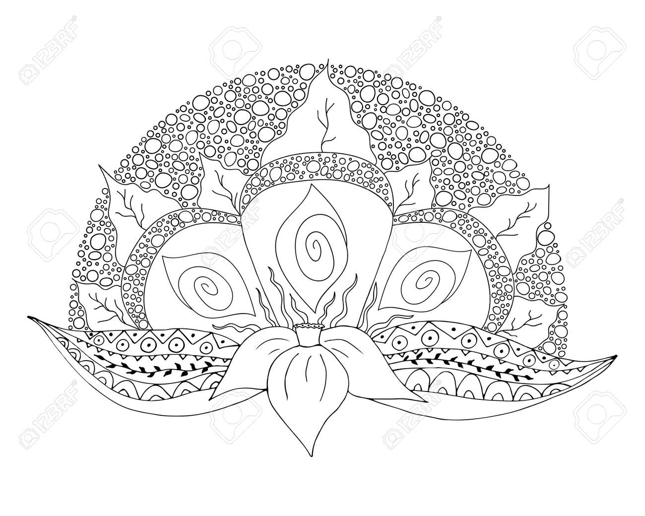 Main Noir Et Blanc Dessiné élément Doodle Pour La Conception Fleur De Narcisse Avec Des Feuilles Tribales Et La Décoration Pour La Carte De Voeux