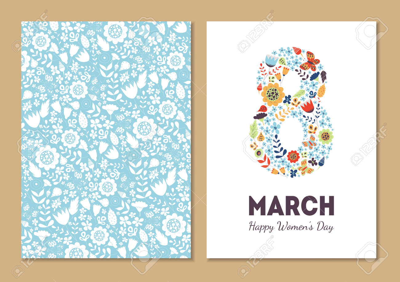 Cute vintage floral holiday cards set. 8 shape with flowers and leaves. Beautiful background cards for greeting, invitation, greeting with women's day, 8 march. Spring holiday. Gentle - 53223466 Cute vintage floral holiday cards set. 8 shape with flowers and leaves. Beautiful background cards for greeting, invitation, greeting with women's day, 8 march. Spring holiday. Gentle - 53223466
