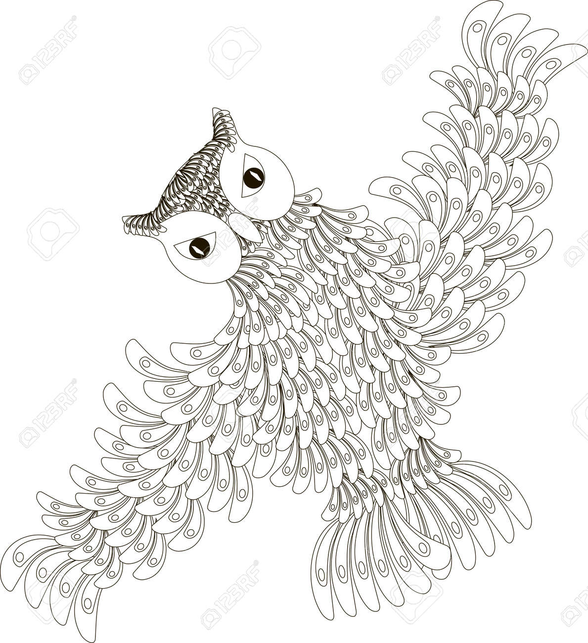 Stylized Black And White Flying Owl, Hand Drawn, Vector Illustration  Royalty Free SVG, Cliparts, Vectors, and Stock Illustration. Image 63025420., image size:1189x1300