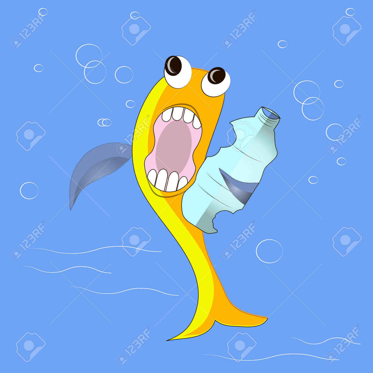 食べるプラスチック ボトル ベクトル図では 黄色い魚のイラスト素材 ベクタ Image 6703