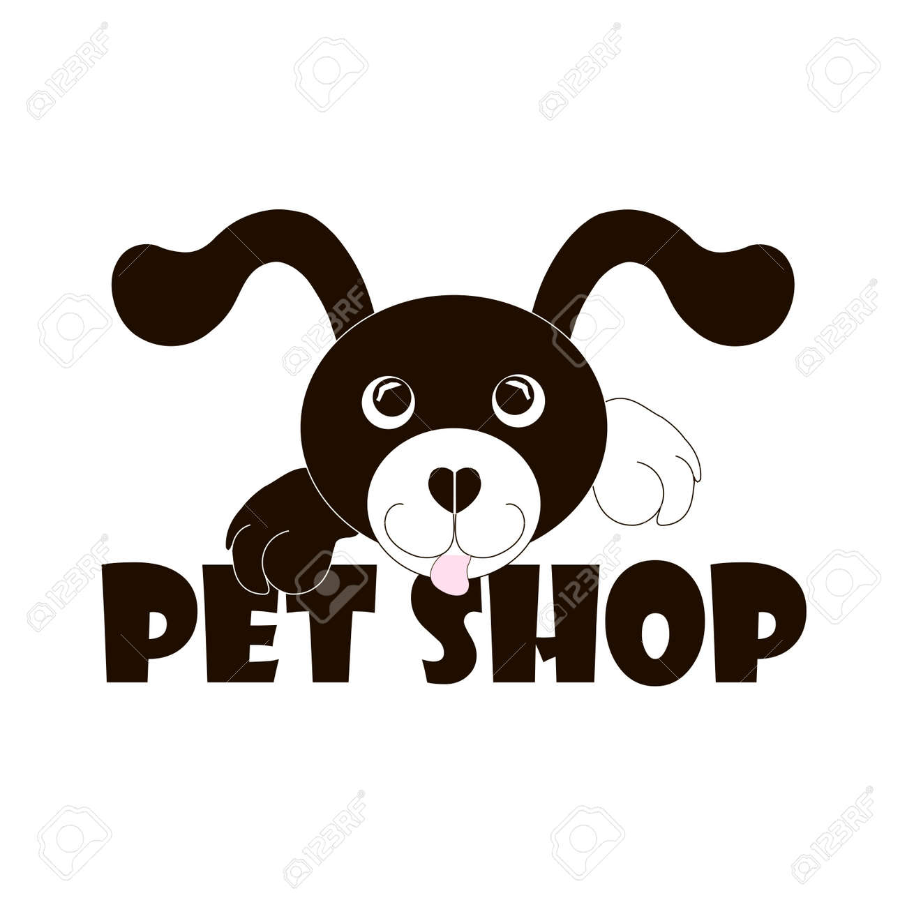 Bannière De Typographie Pet Shop Avec Chien De Dessins Animés En Noir Et Blanc Illustration Vectorielle Stock