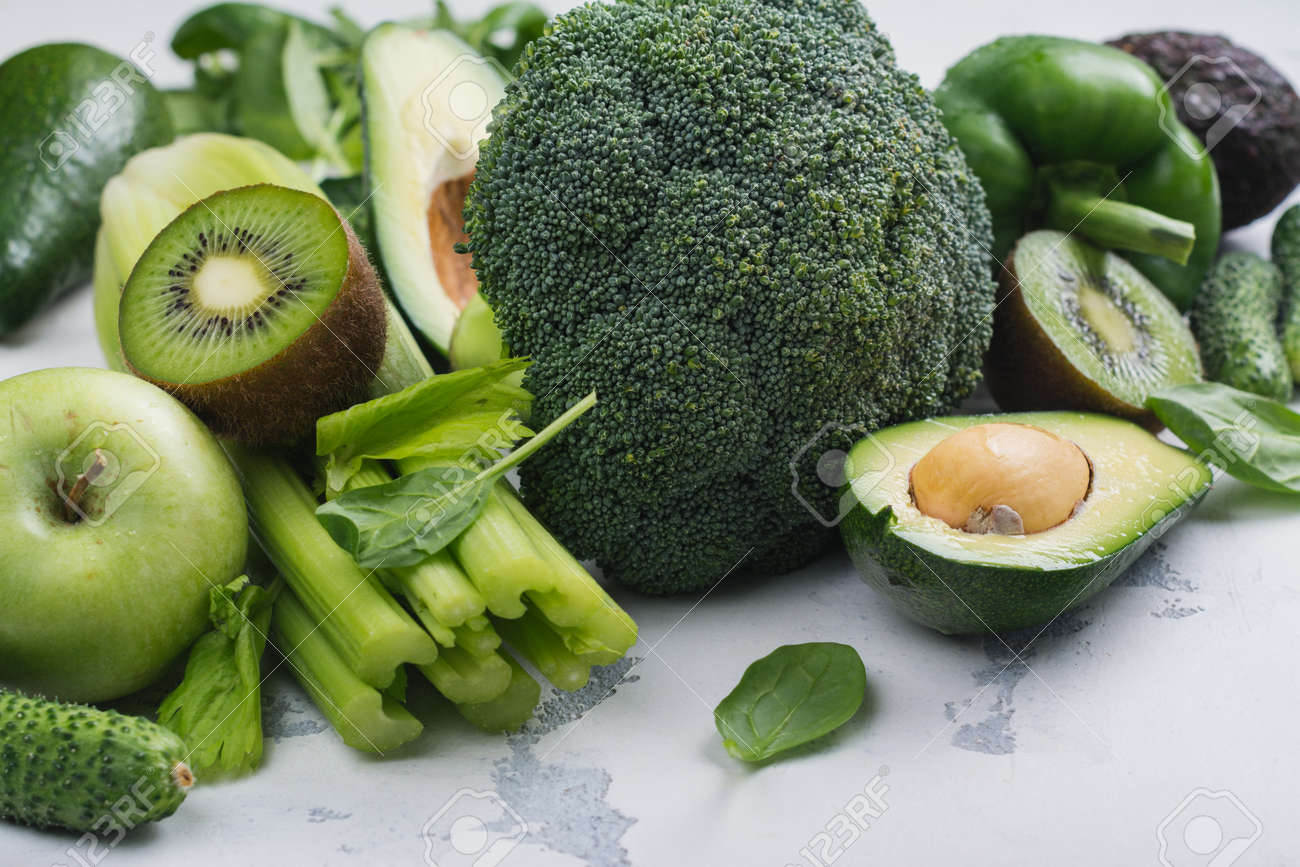 Green fruits and vegetables on white background - 91665475 Green fruits and vegetables on white background - 91665475