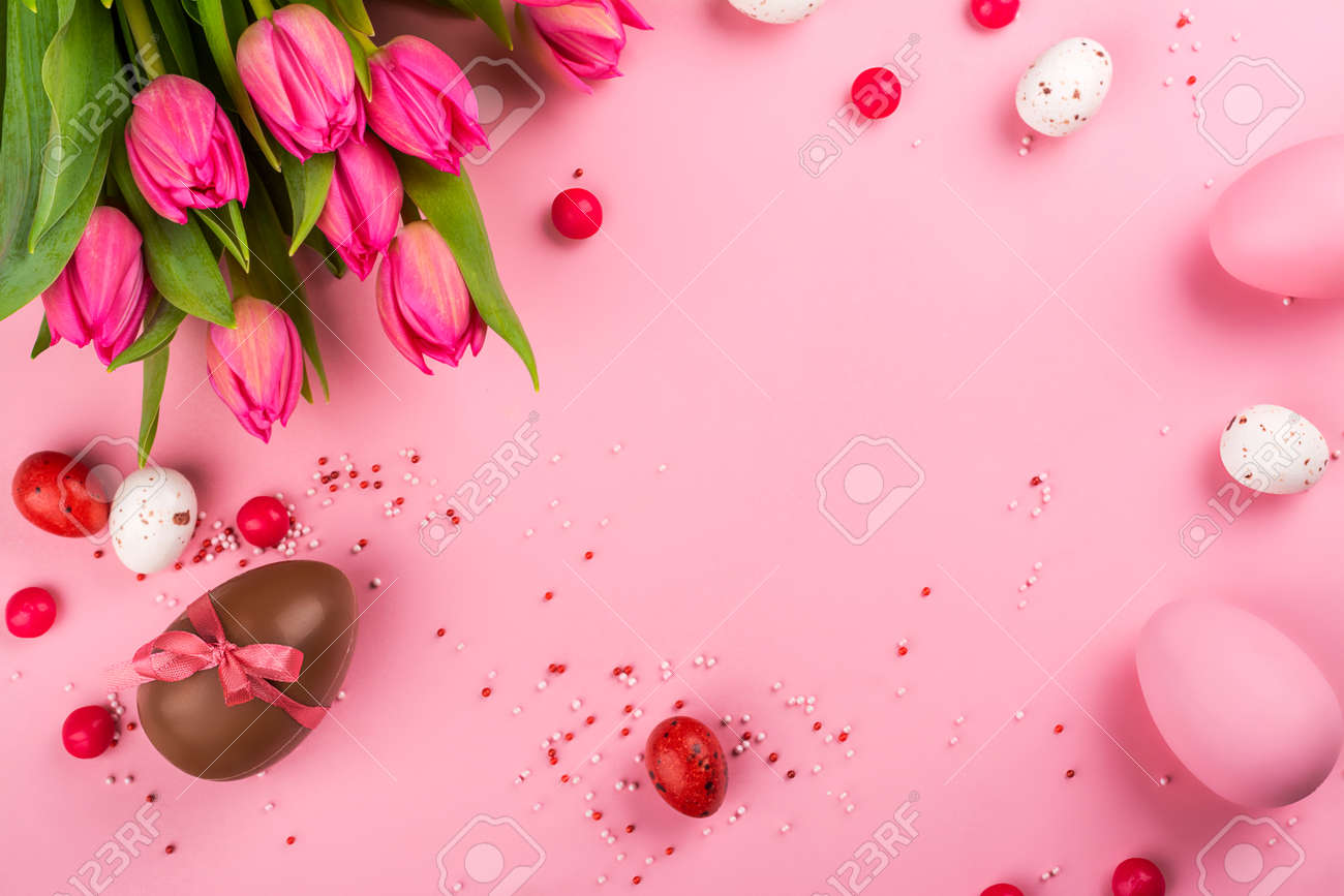 Easter background with flowers, eggs - 163373348 Easter background with flowers, eggs - 163373348