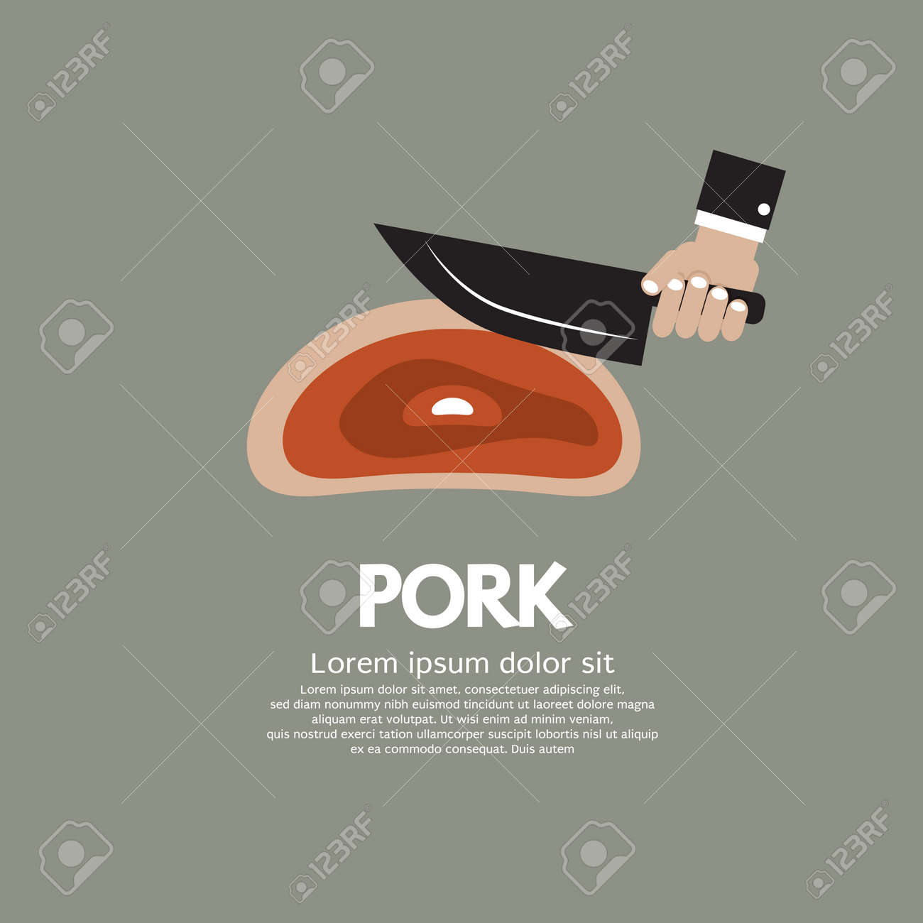 ポーク チョップをカットするナイフを持っている手 のイラスト素材 ベクタ Image